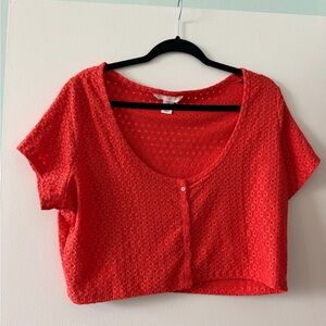 H&M Boxy Bright Red Eyelet Crop Top with Buttons